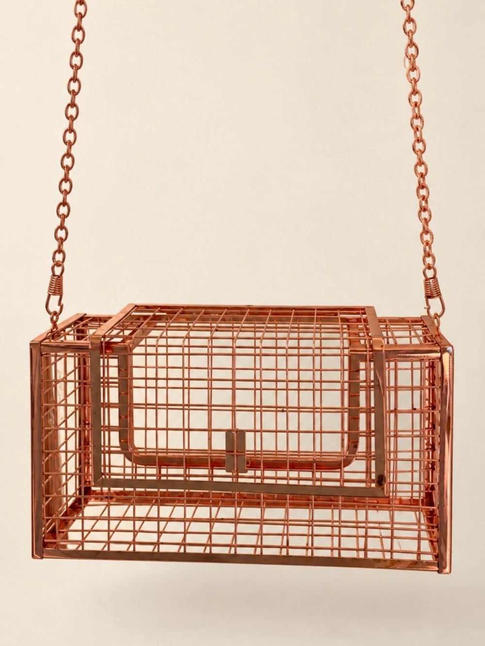 Womens Metal Square Chain Net Cage Bag crossbody